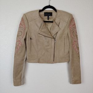 BCBGMAXAZRIA Tan Suede Cropped Moto Jacket